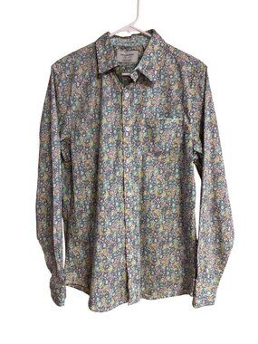 Paperdenim&cloth Mens M Floral Long-Sleeve Button-Down Slim-Fit Shirt Stretch
